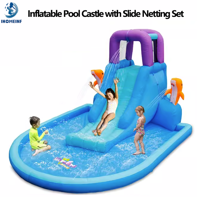 Outdoor Children'S Park - Inflatable Pool Castle with Slide Netting