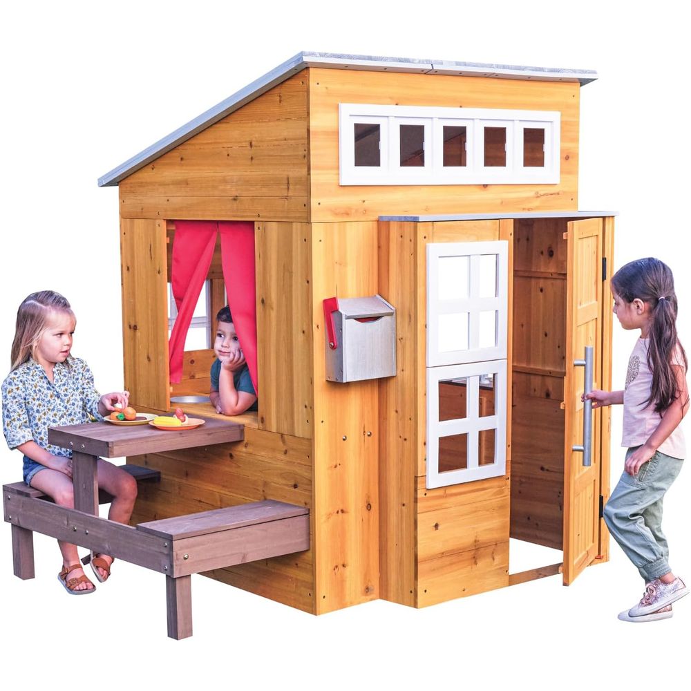 KidKraft Modern Wooden Playhou - Kids Outdoor Wooden Table avaliação e preço