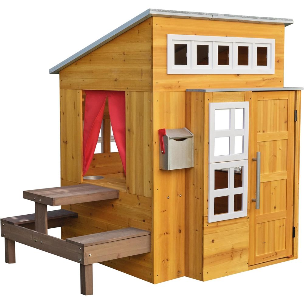 KidKraft Modern Wooden Playhou - Kids Outdoor Wooden Table avaliação e preço
