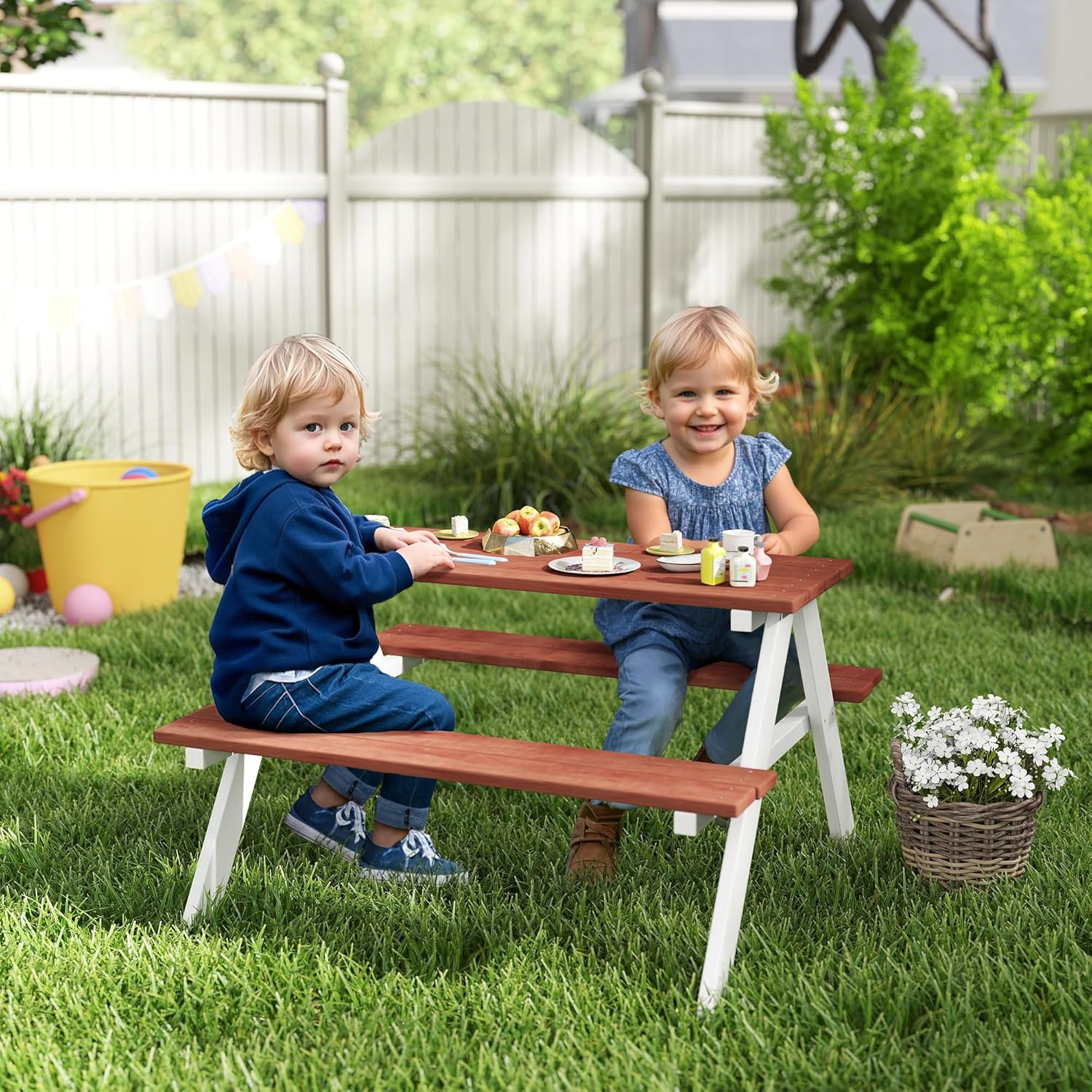 Kids Picnic Table Set, Wooden  - Kids Outdoor Wooden Table avaliação e preço