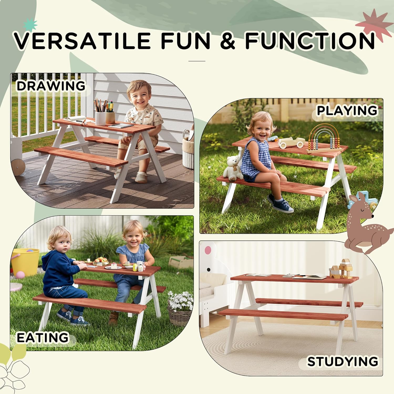 Kids Picnic Table Set, Wooden  - Kids Outdoor Wooden Table avaliação e preço
