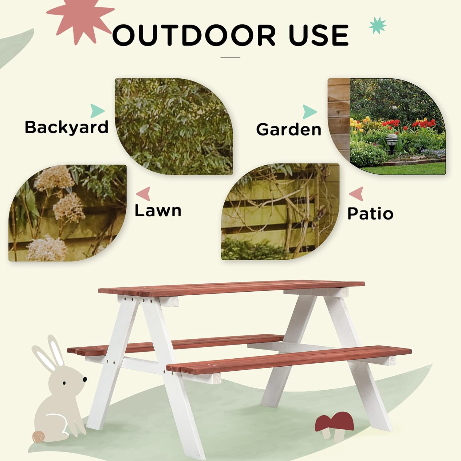 Kids Picnic Table Set, Wooden  - Kids Outdoor Wooden Table avaliação e preço