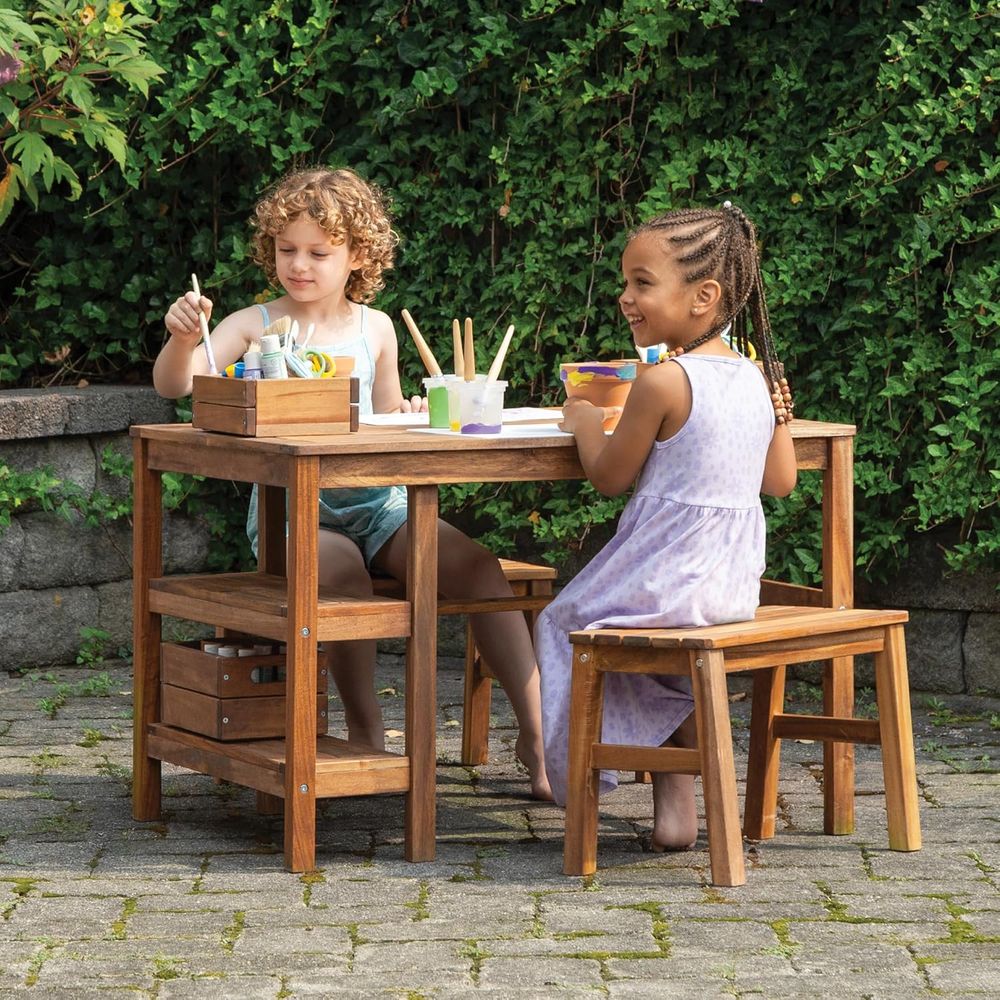 Kids Outdoor Crat Table and 2  - Kids Outdoor Wooden Table avaliação e preço