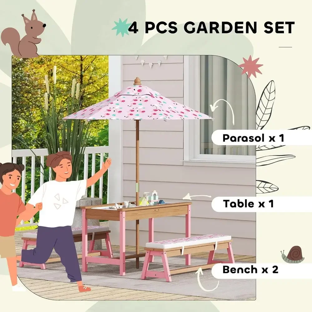 Wooden Picnic Table Set with U - Kids Outdoor Wooden Table avaliação e preço