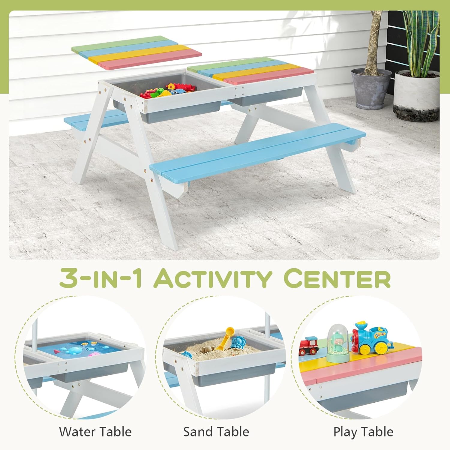 Kids Picnic Table, 4 in 1 Outd - Kids Outdoor Wooden Table avaliação e preço
