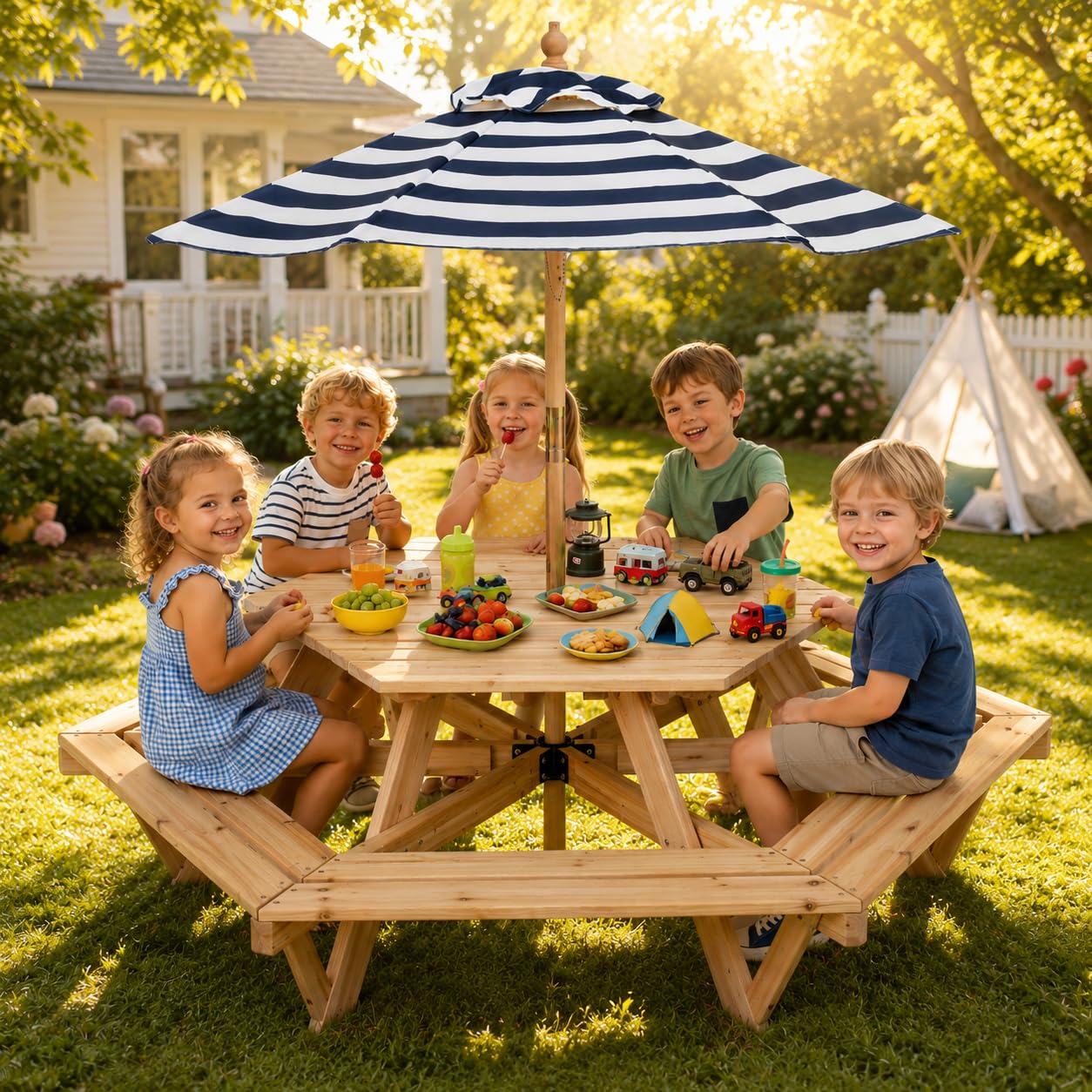 Kids Picnic Table, Hexagonal T - Kids Outdoor Wooden Table avaliação e preço