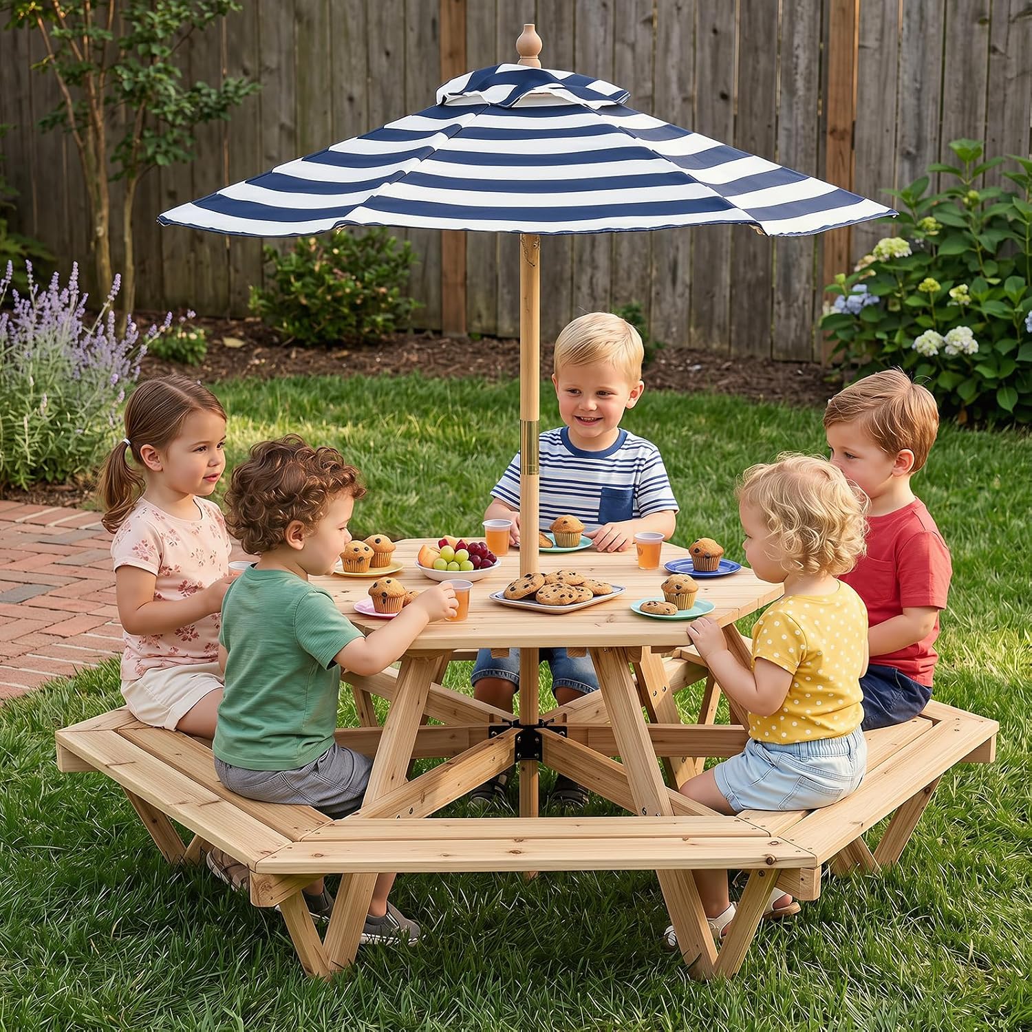 Kids Picnic Table, Hexagonal T - Kids Outdoor Wooden Table avaliação e preço