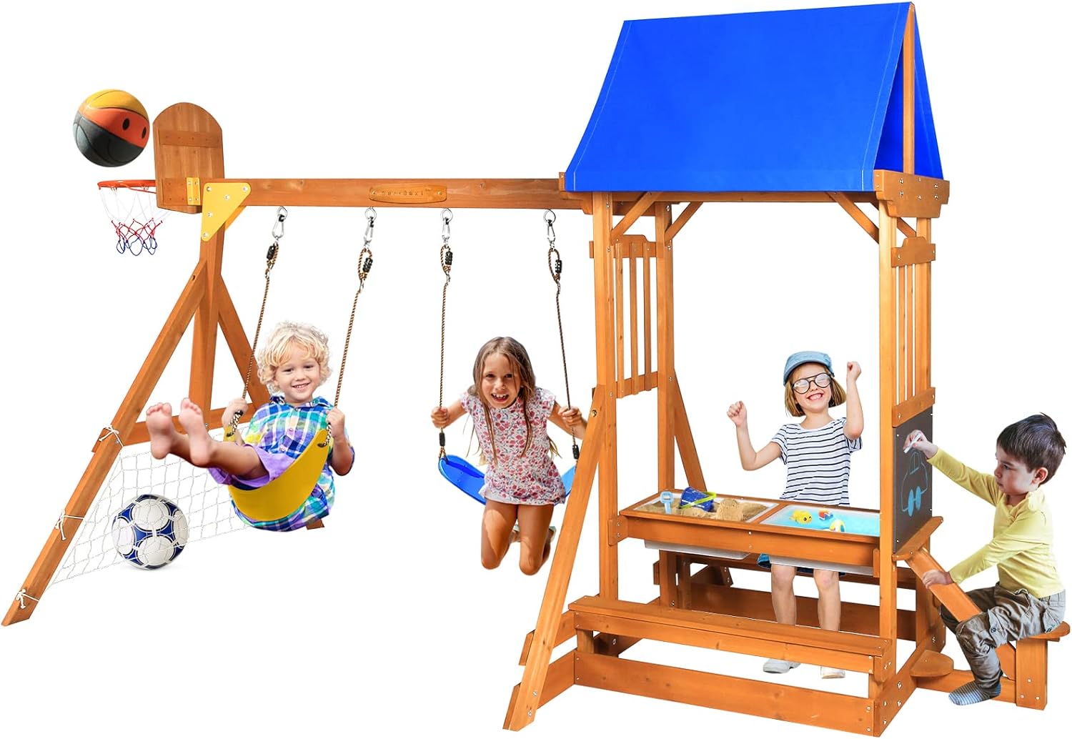6-in-1 Wooden Playground Plays - Kids Outdoor Wooden Table avaliação e preço
