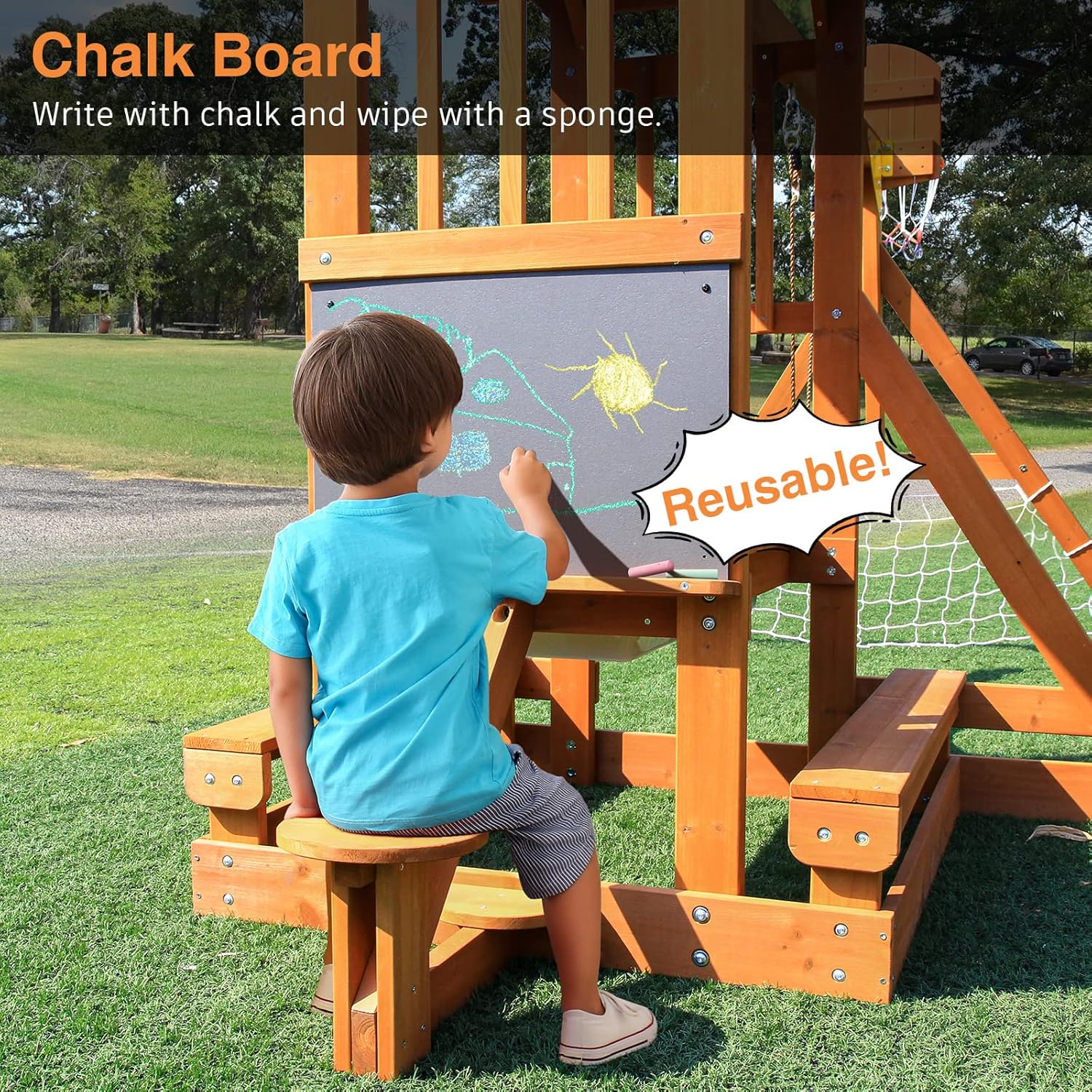 6-in-1 Wooden Playground Plays - Kids Outdoor Wooden Table avaliação e preço