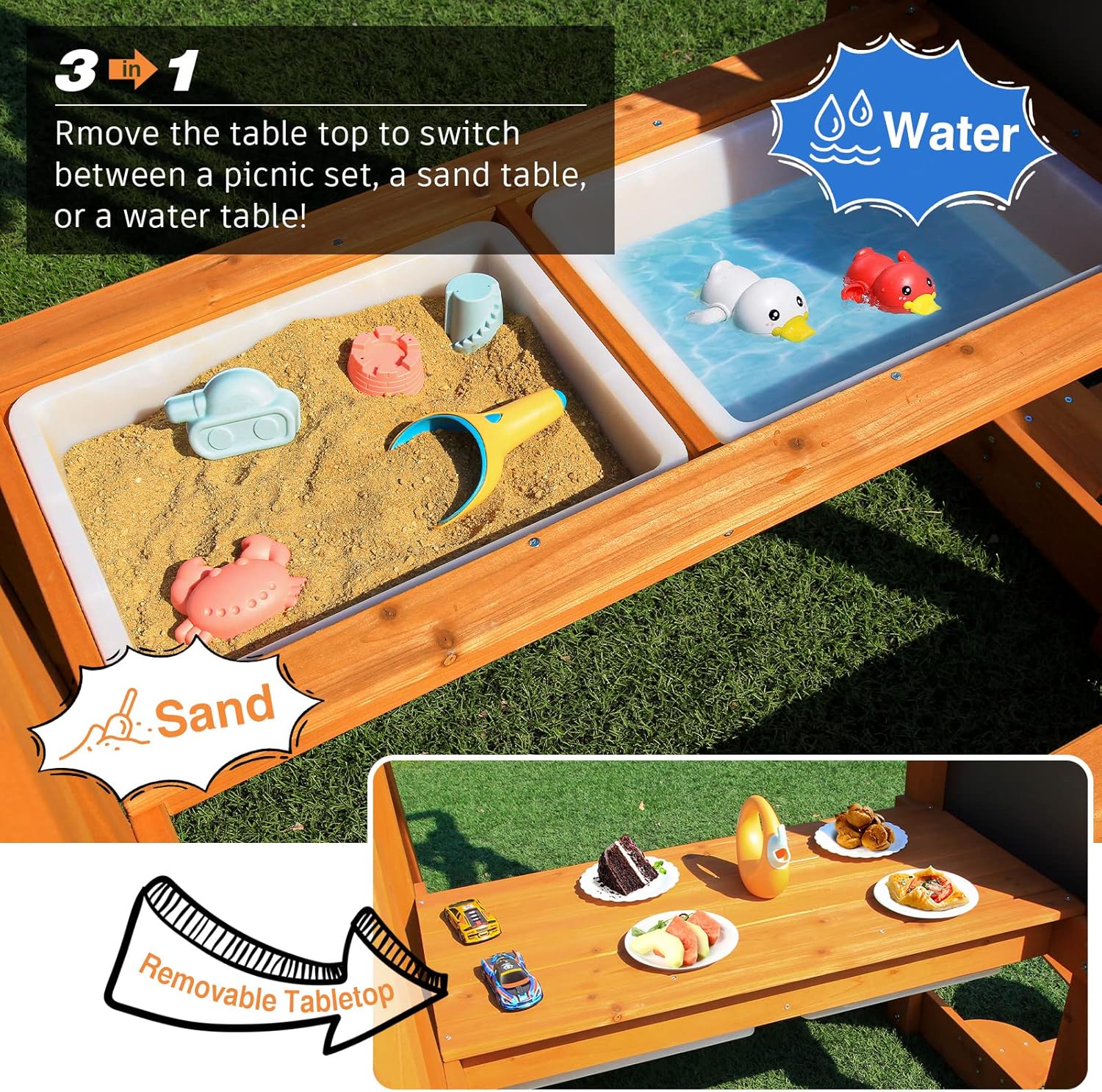 6-in-1 Wooden Playground Plays - Kids Outdoor Wooden Table avaliação e preço