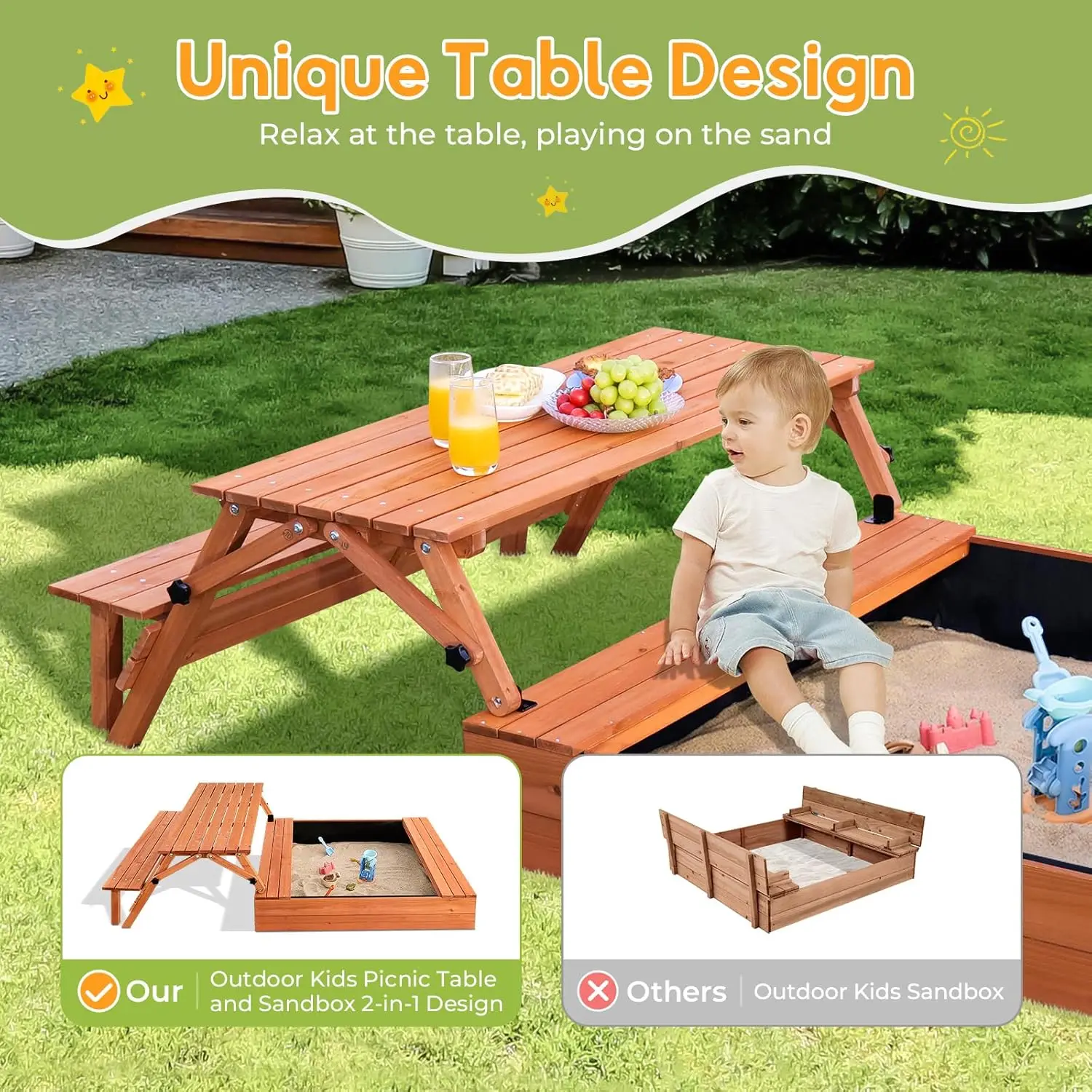 Kids Outdoor Wooden Sandbox La - Kids Outdoor Wooden Table avaliação e preço