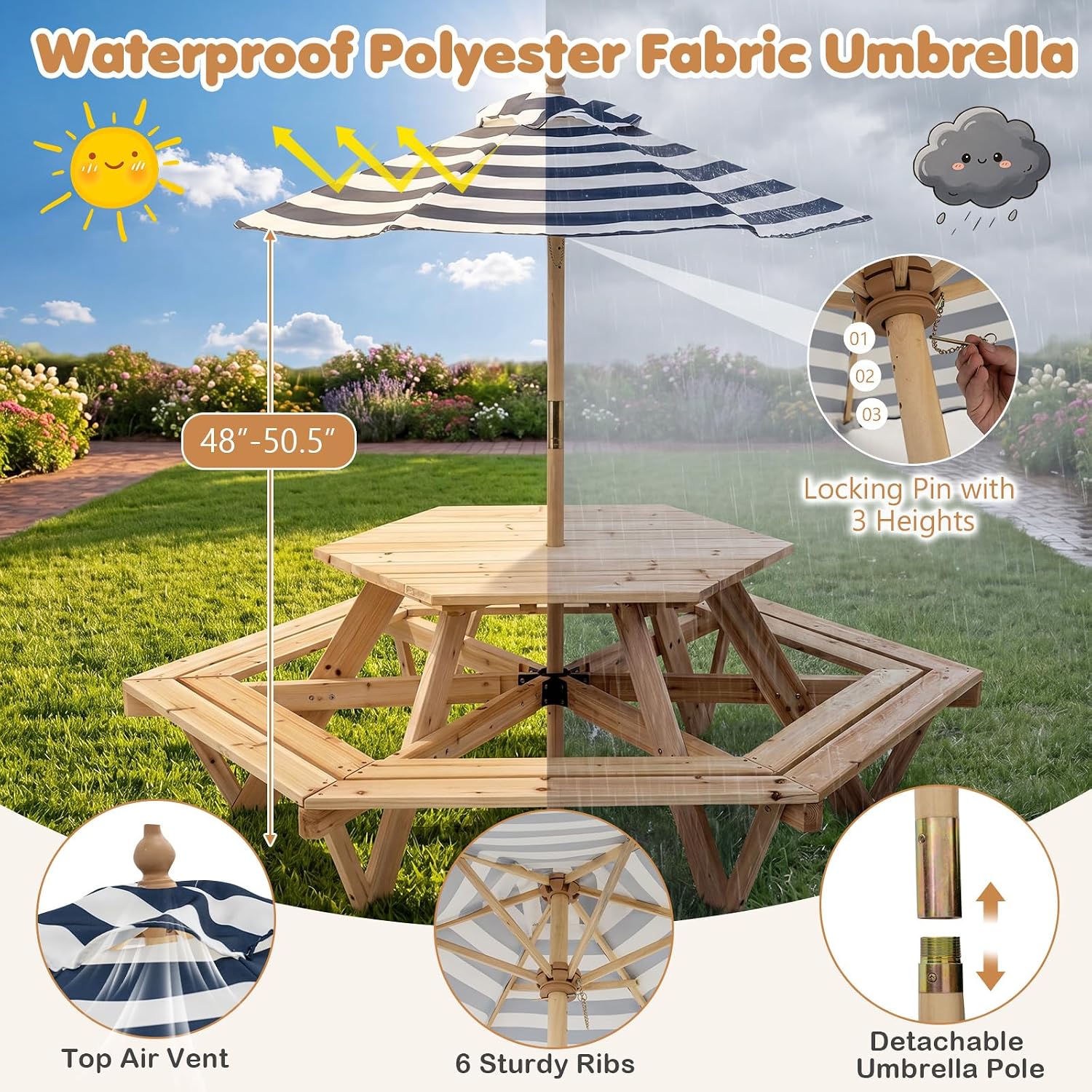 Kids Picnic Table, Hexagonal W - Kids Outdoor Wooden Table avaliação e preço