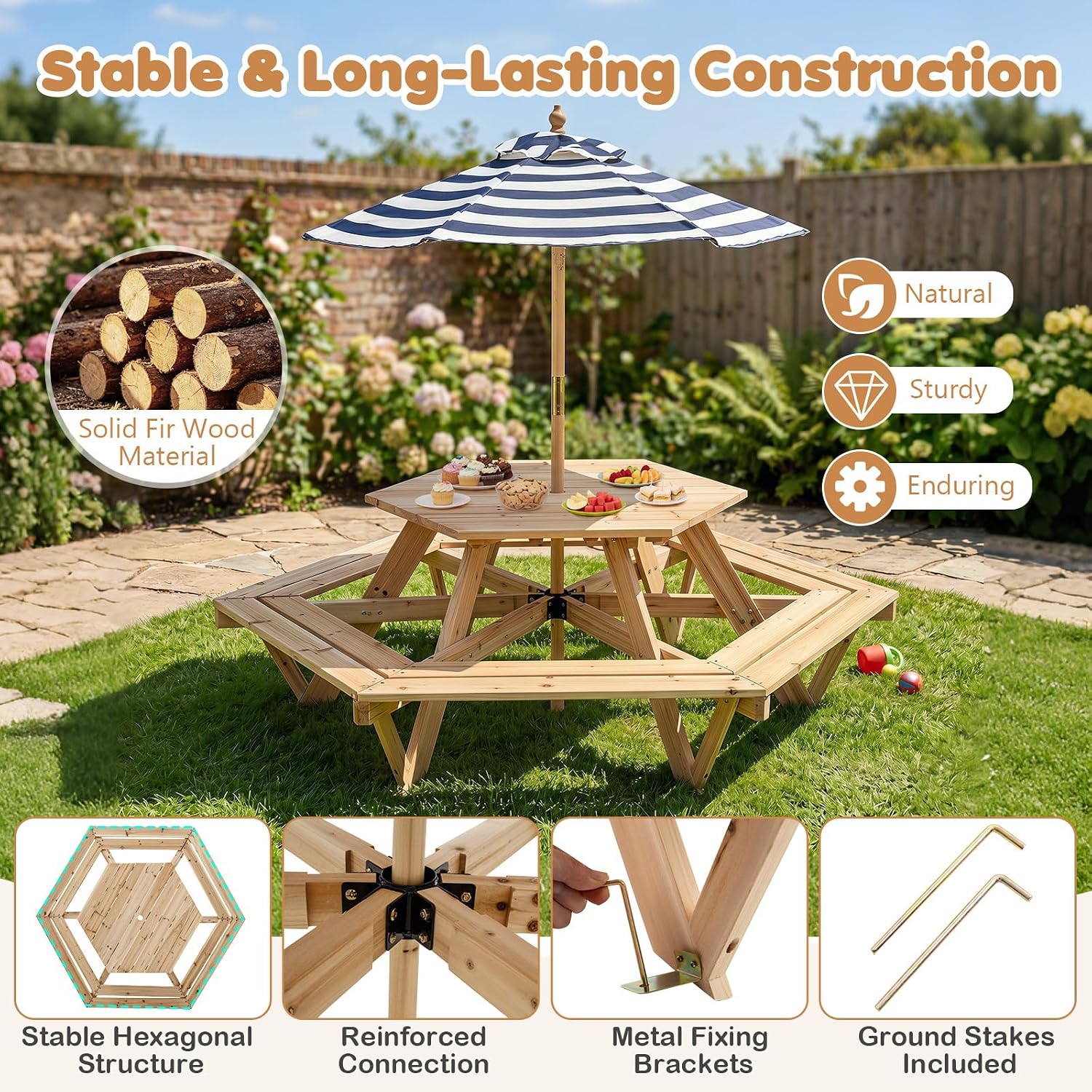 Kids Picnic Table, Hexagonal W - Kids Outdoor Wooden Table avaliação e preço