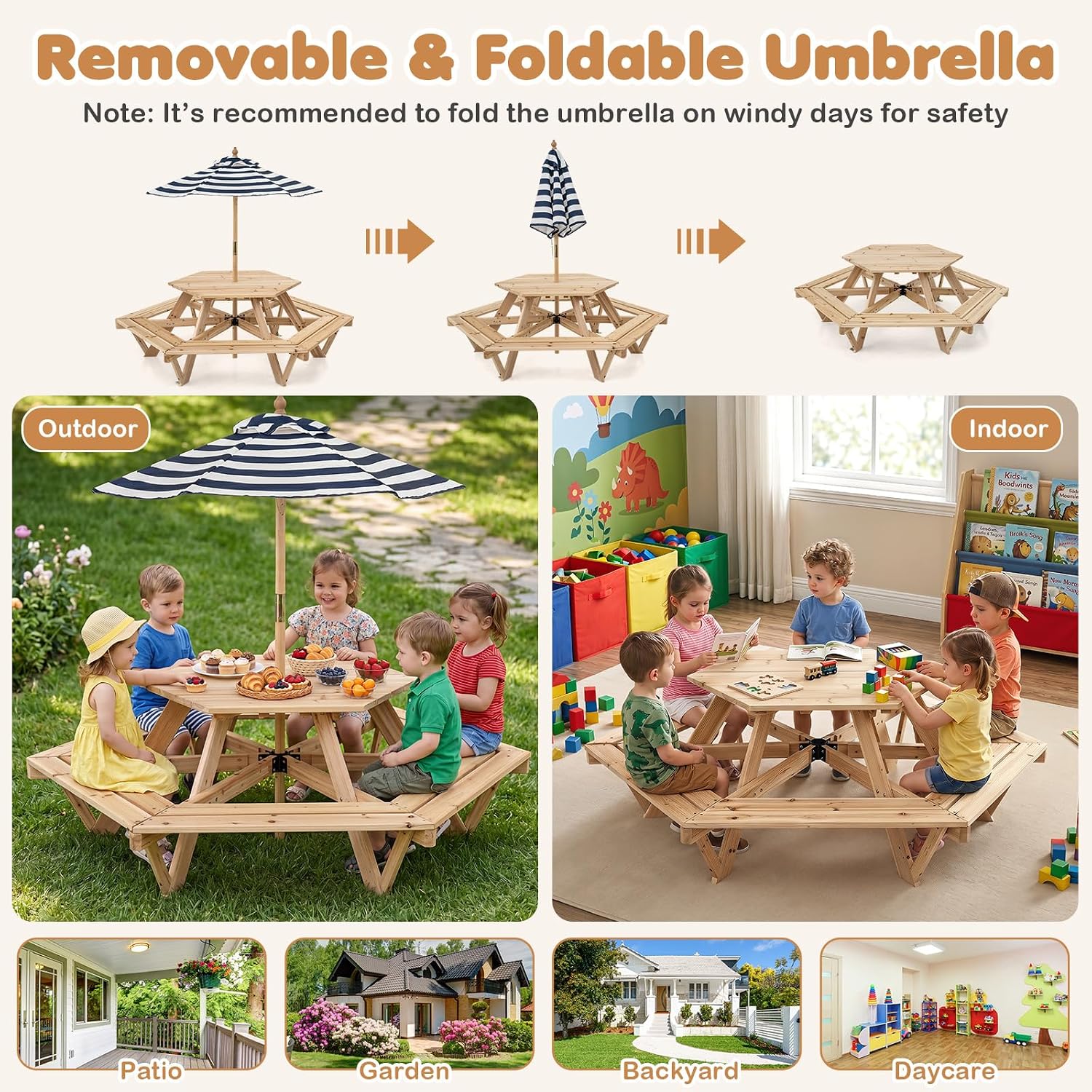 Kids Picnic Table, Hexagonal W - Kids Outdoor Wooden Table avaliação e preço