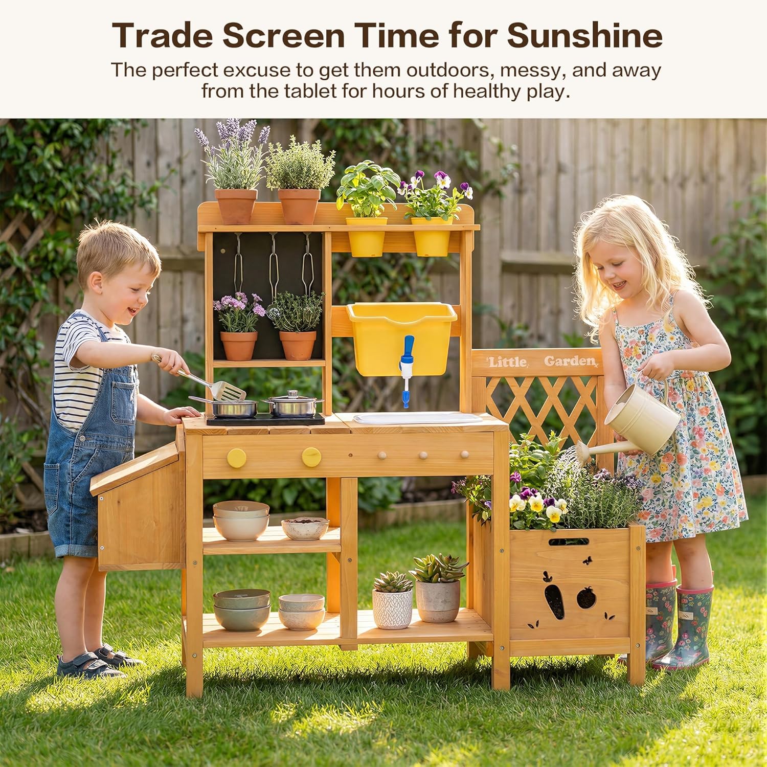 Wooden Mud Kitchen for Kids, O - Kids Outdoor Wooden Table avaliação e preço