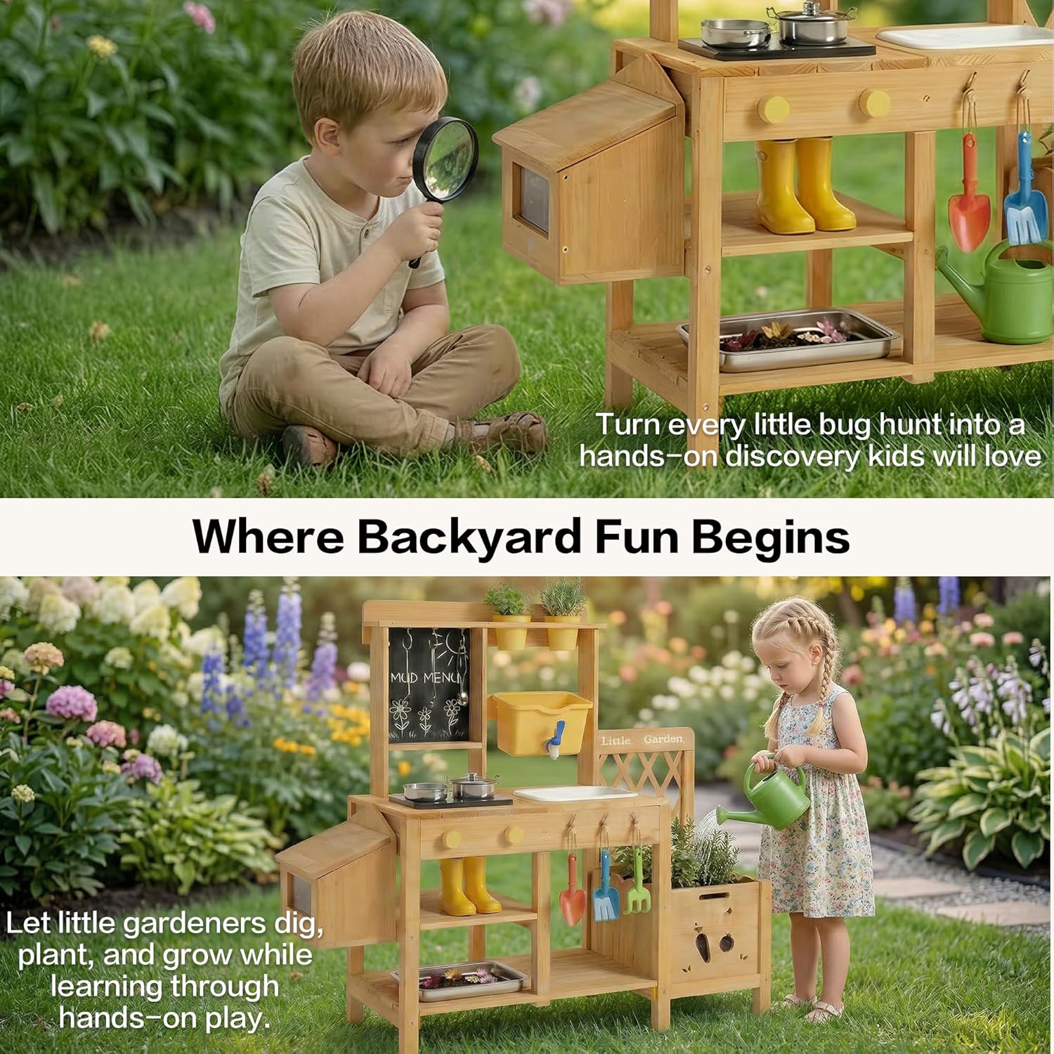 Wooden Mud Kitchen for Kids, O - Kids Outdoor Wooden Table avaliação e preço