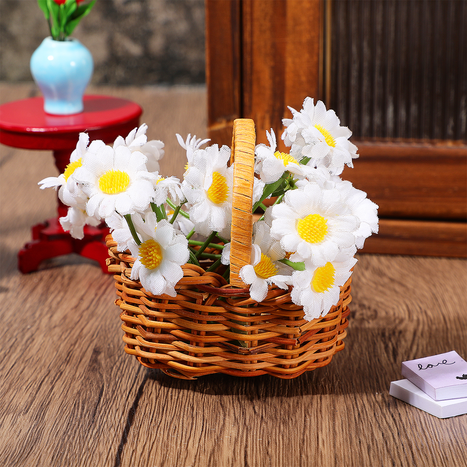 Mini Rattan Woven Flower Baske - Kids Outdoor Doll House avaliação e preço