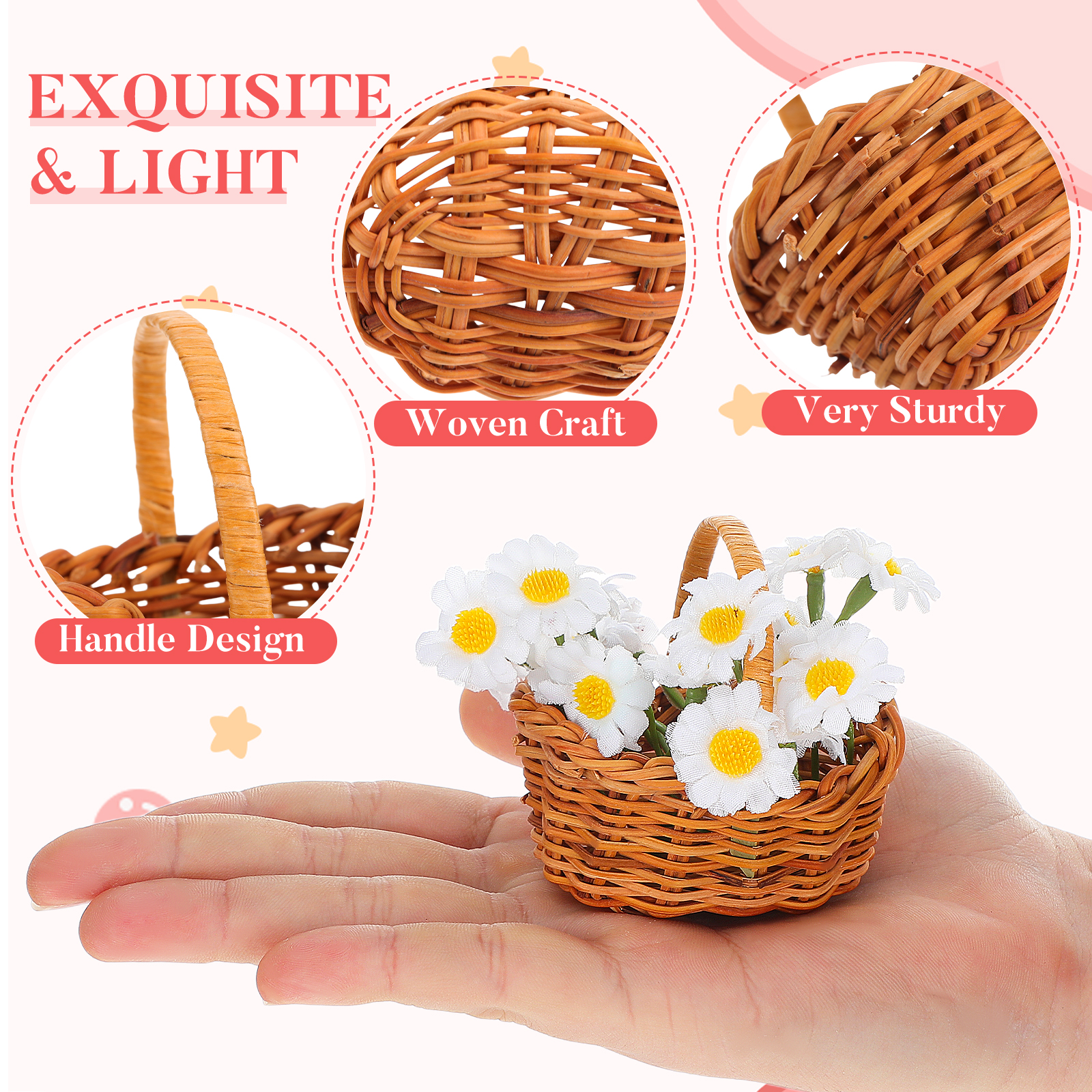 Mini Rattan Woven Flower Baske - Kids Outdoor Doll House avaliação e preço