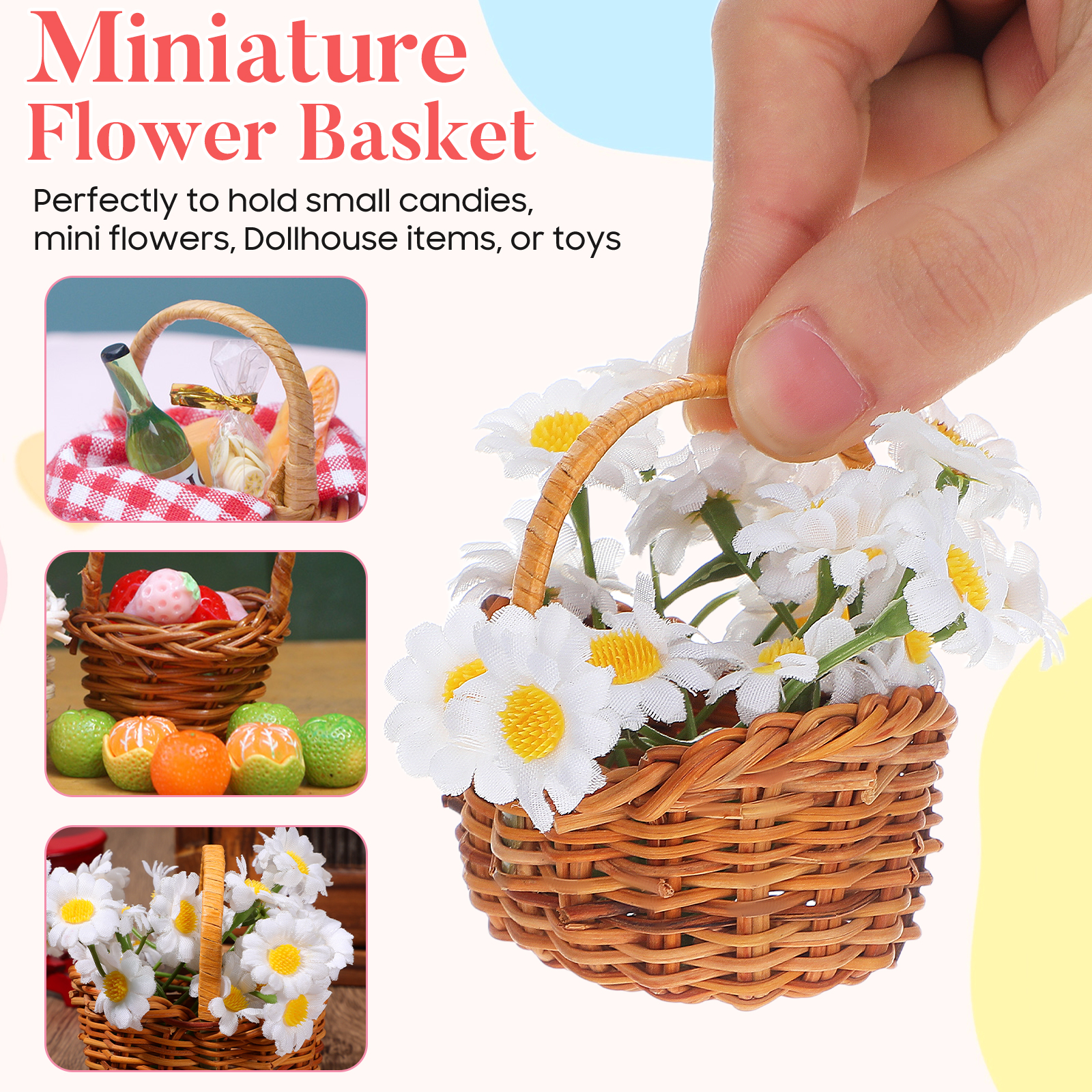Mini Rattan Woven Flower Baske - Kids Outdoor Doll House avaliação e preço