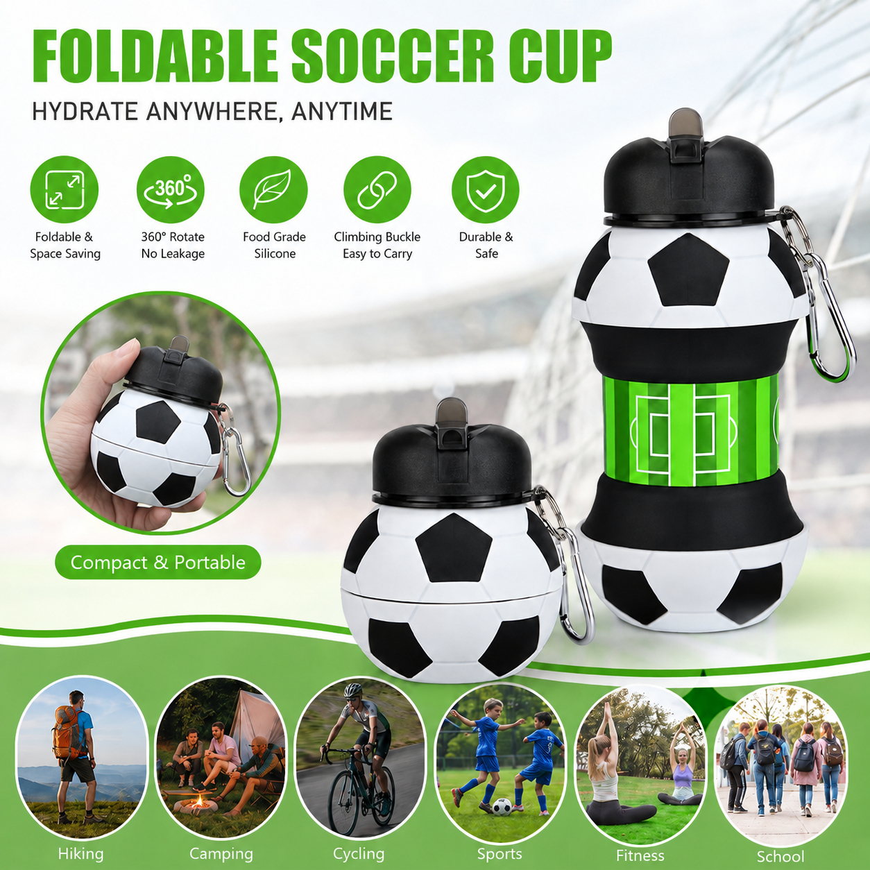 550ml Foldable Football Water  - Outdoor Kid Friendly avaliação e preço