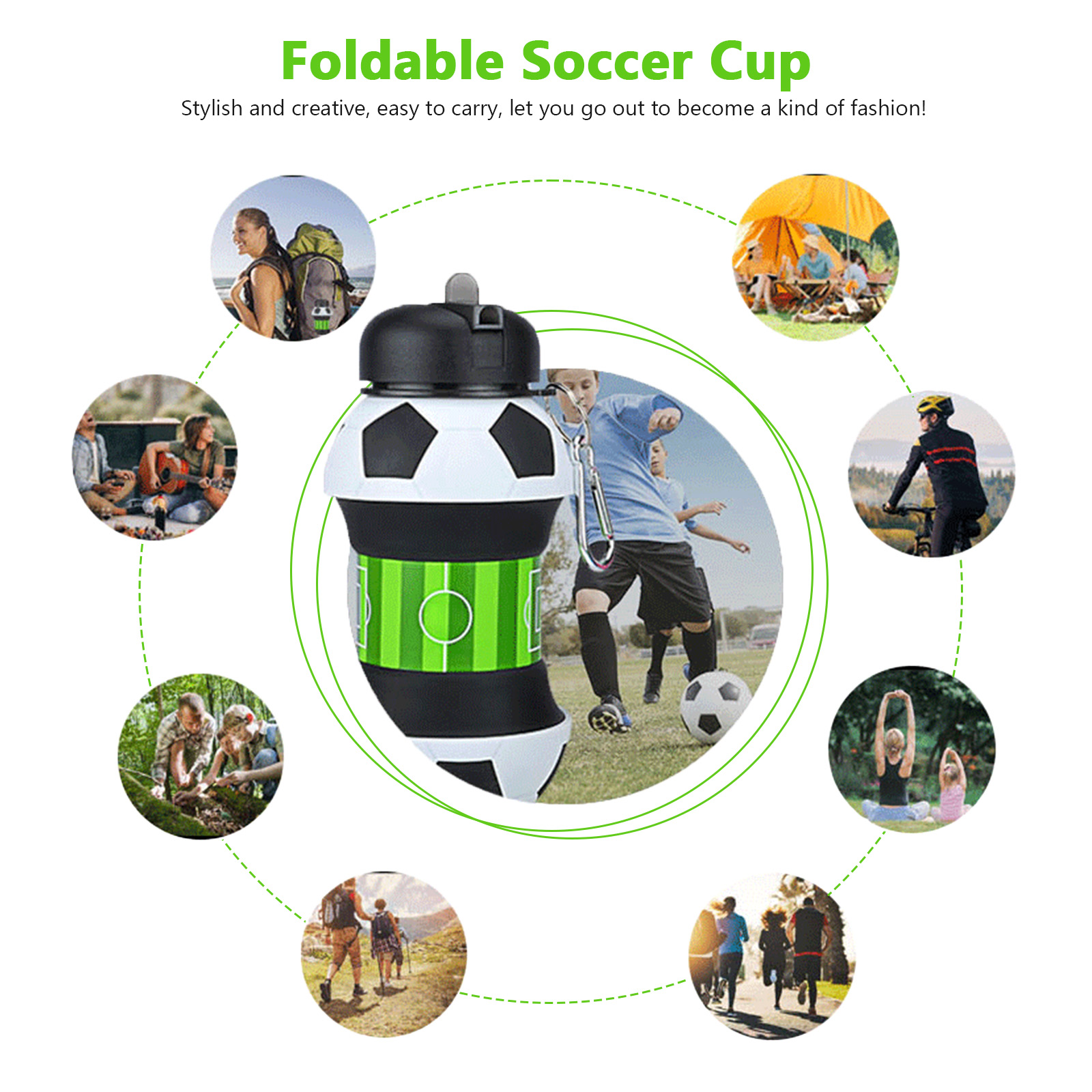 550ml Foldable Football Water  - Outdoor Kid Friendly avaliação e preço